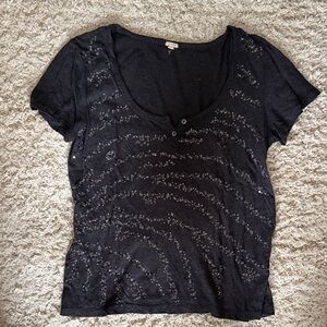 J. Crew Black Sequin Short Sleeve Tee